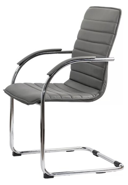 Scaun vizitator ELEGANCE, cadru cromat, piele ecologica, Gri