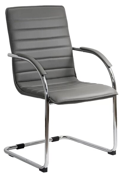 Scaun vizitator ELEGANCE, cadru cromat, piele ecologica, Gri