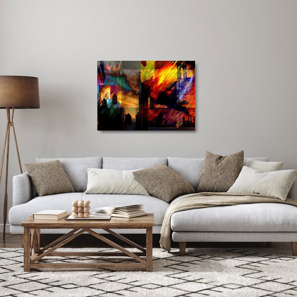 Tablou pe sticlă - Oraș colorat, abstracție (70x50 cm)