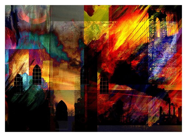 Tablou pe sticlă - Oraș colorat, abstracție (70x50 cm)