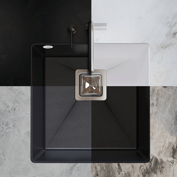 SINK Quality Chiuveta Quality Argon 50, chiuveta granit bucatarie 420x420x225 mm + sifon crom, pete negre-Brocart, SKQ-ARG.B.1KBO.50.X