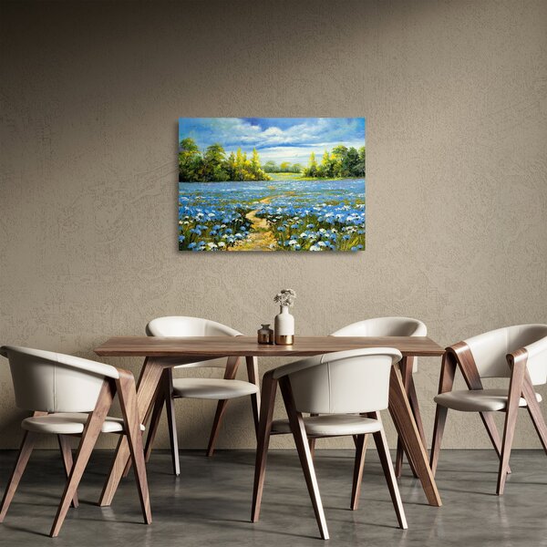 Tablou pe sticlă - Drum de câmp, pictură în ulei (70x50 cm)