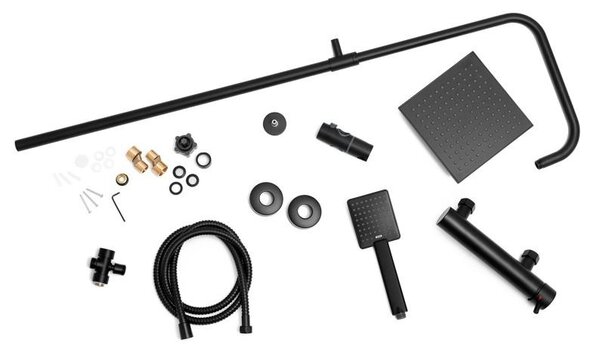 Erga Flova, set de dus cu robinet cu maneta si cap de ploaie 20x20cm, negru mat, ERG-YKA-BP.FLOVA 20 BLK