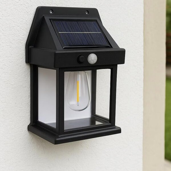 Lampă solară LED de perete Pufo cu senzor de mișcare, iluminat exterior pentru curte, grădină și terasă