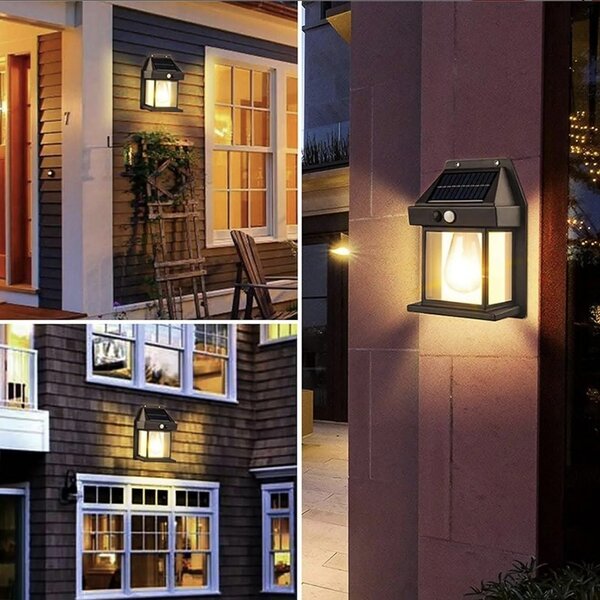 Lampă solară LED de perete Pufo cu senzor de mișcare, iluminat exterior pentru curte, grădină și terasă