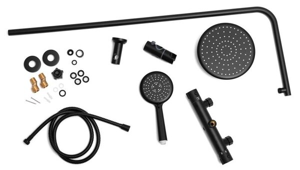 Erga Enza, set de dus cu robinet termostatic si cap de ploaie 20cm, negru mat, ERG-YKA-BP.ENZA20-BLK