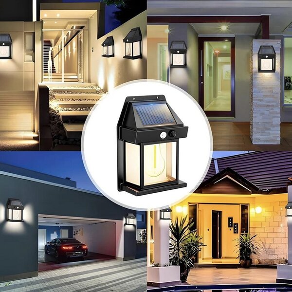Lampă solară LED de perete Pufo cu senzor de mișcare, iluminat exterior pentru curte, grădină și terasă