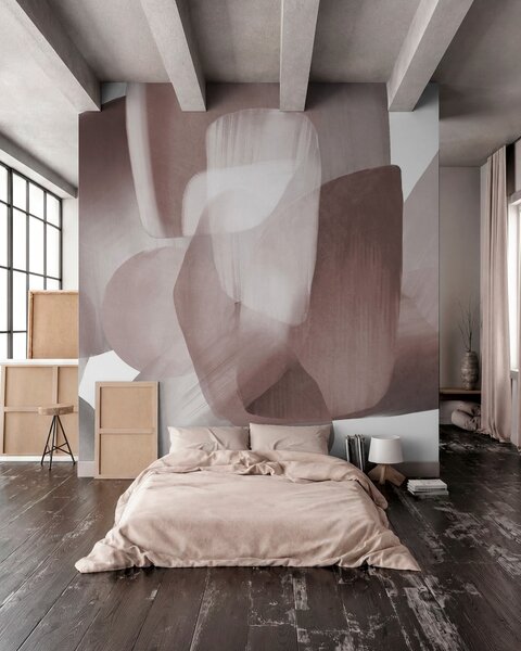 Tapet Forme abstracte texturate în culori burgund și gri discrete, cu margini moi și straturi suprapuse, Fototapet Abstract, w09642v2 : Uwalls.ro