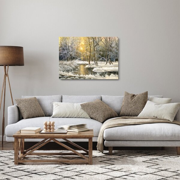 Tablou pe sticlă - Cabană în pădure, pictură în uei (70x50 cm)