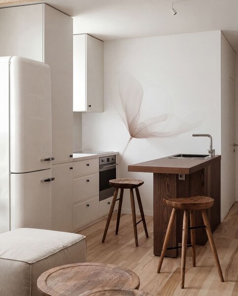 Tapet Flori bej aerisite într-un stil minimalist și luminos, Fototapet Flori, w09734 : Uwalls.ro