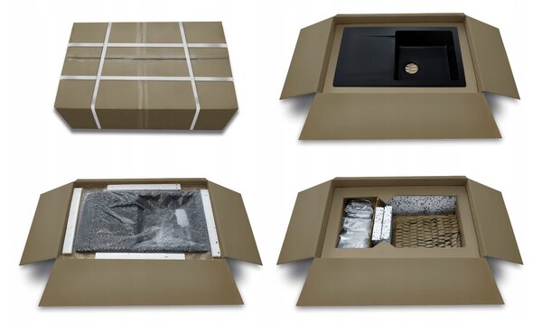 SINK Quality Chiuveta Quality Ferrum, chiuveta granit bucatarie 770x450x190 mm + sifon auriu, alb, SKQ-FER.W.1KDO.XG