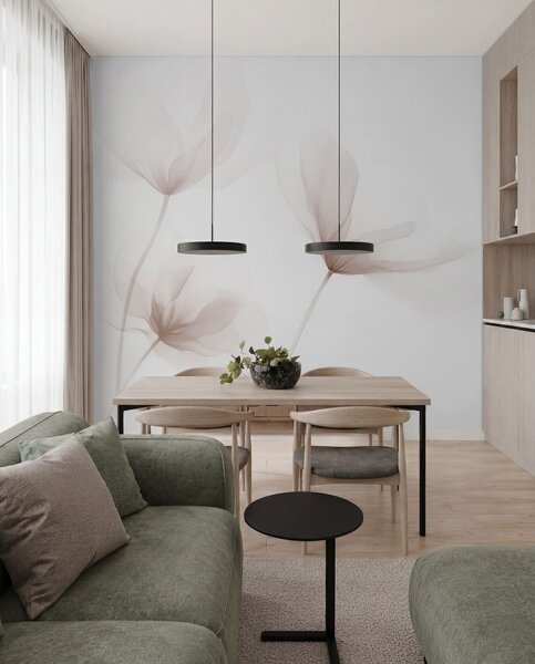 Tapet Flori bej aerisite într-un stil minimalist și luminos, Fototapet Flori, w09734 : Uwalls.ro
