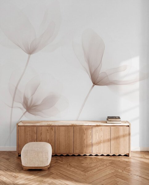 Tapet Flori bej aerisite într-un stil minimalist și luminos, Fototapet Flori, w09734 : Uwalls.ro