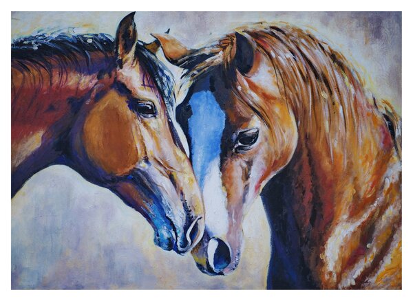 Tablou pe sticlă - Caii îndrăgostiți (70x50 cm)
