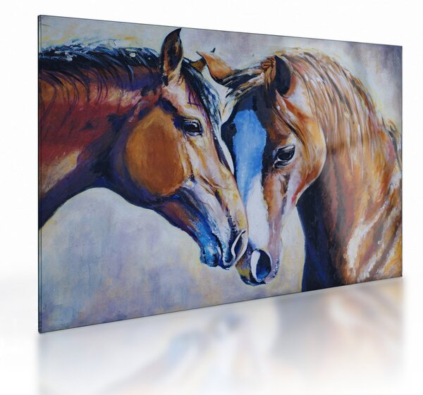 Tablou pe sticlă - Caii îndrăgostiți (70x50 cm)