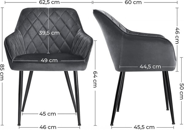 Scaun dining, Songmics, Gri, 62.5x60x85 cm