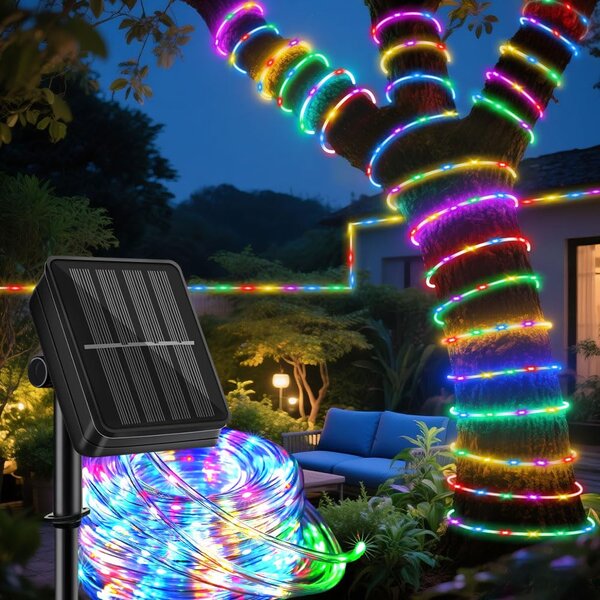 Furtun luminos LED cu incarcare solara, 10 Metri, Multicolor