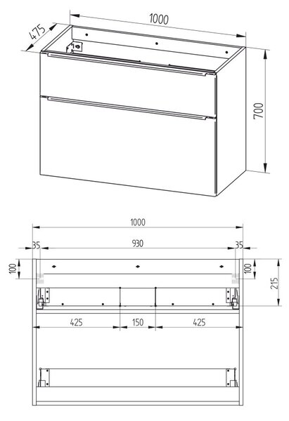 Mereo, Mereo Mailo, dulap baie 100 cm, stejar Riviera, mâner negru, MER-CN522SBN