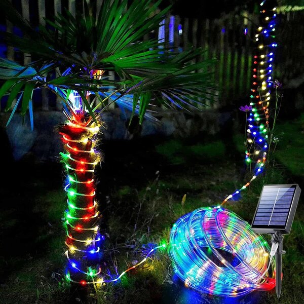 Furtun luminos LED cu incarcare solara, 10 Metri, Multicolor