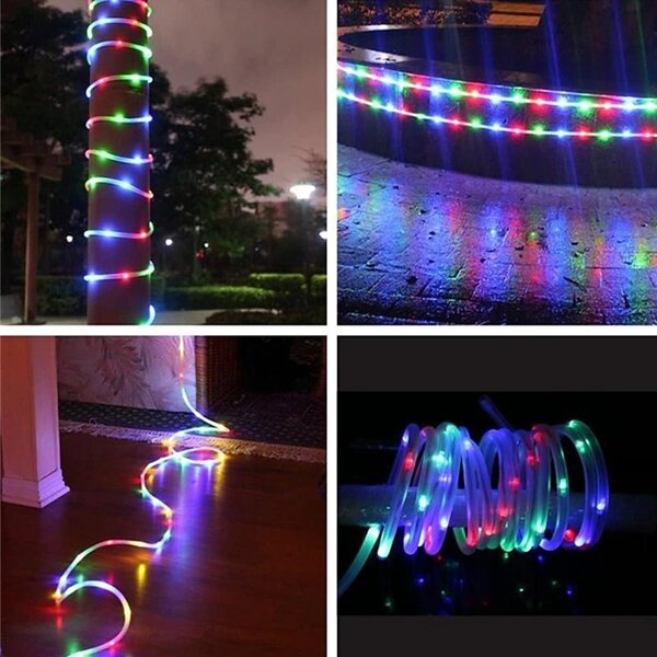 Furtun luminos LED cu incarcare solara, 10 Metri, Multicolor