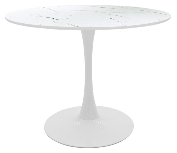 Masa Bucatarie/Dining Brox Rotunda MDF Finisaj Marmura Alba Diametru 80 Cm