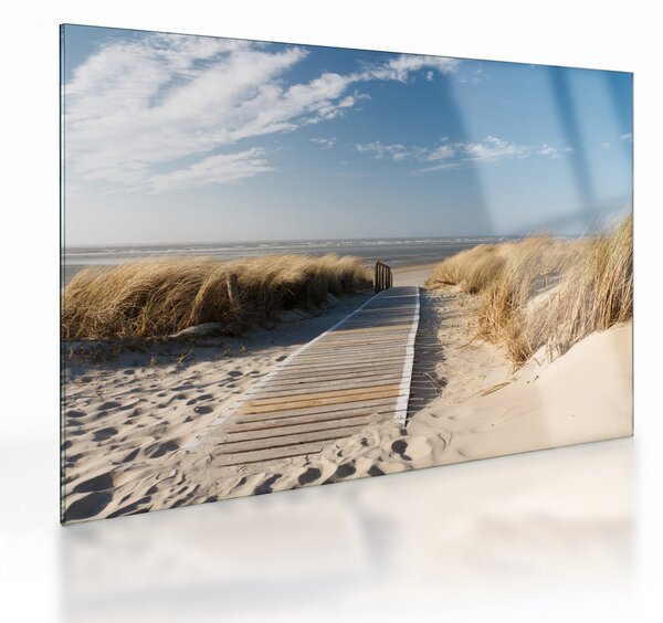 Tablou pe sticlă - Plaja cu nisip de pe insula Langeoog, Germania (70x50 cm)