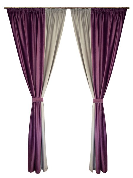 Set draperii Velaria catifea mov-gri, 2 130x260 cm