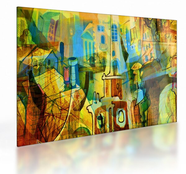 Tablou pe sticlă - Arhitectură, abstractizare cubistă (70x50 cm)