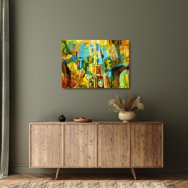 Tablou pe sticlă - Arhitectură, abstractizare cubistă (70x50 cm)