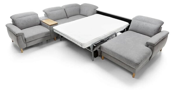 Colțar extensibil Mia cu șezlong și reclinere electrice - textil