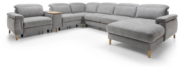 Colțar extensibil Mia cu șezlong și reclinere electrice - textil