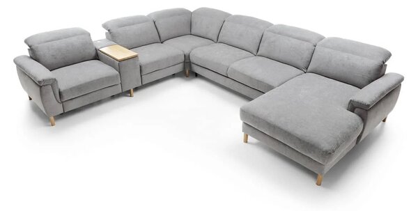 Colțar extensibil Mia cu șezlong și reclinere electrice - textil