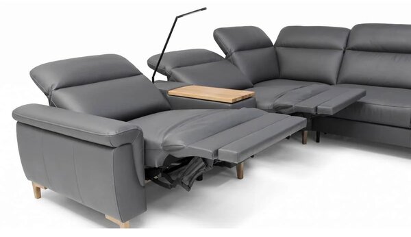 Colțar extensibil Mia cu șezlong și reclinere electrice - textil