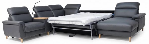 Colțar extensibil din piele naturală Mia cu șezlong și reclinere electrice