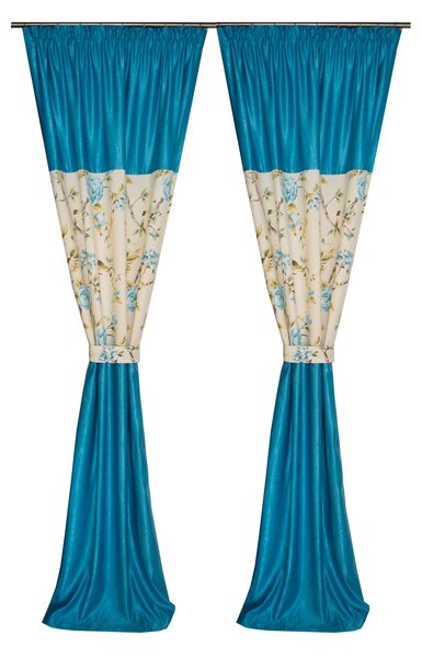 Set draperii floral turcoaz, 2 120x270 cm