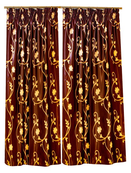 Set draperii blackout wenge cu flori, 2 110x145 cm