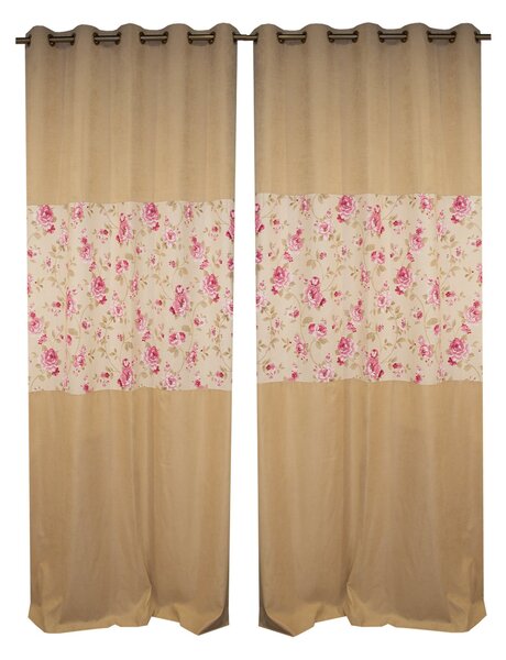 Set draperii Velaria flori roz si 2 parti de culoare bej, 2 135x280 cm