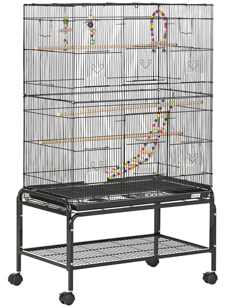 PawHut Colivie pentru Păsări cu Stinghii, Jucării, Recipiente Alimentare și Tavă Detașabilă, 79x49x133 cm, Negru | Aosom Romania