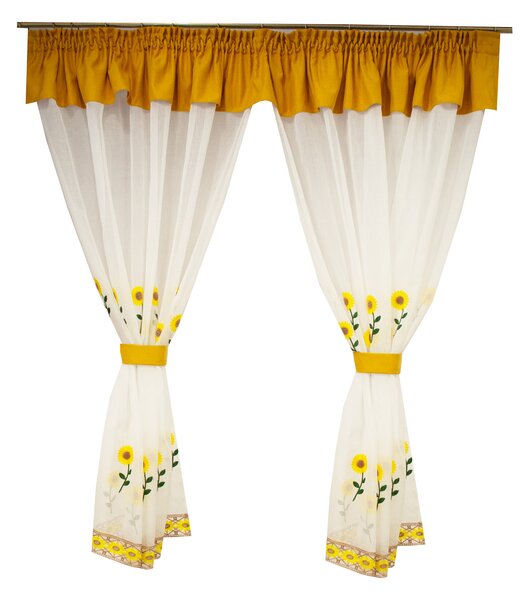 Perdea Velaria de bucatarie cu imprimeu brodat cu floarea soarelui, 300x165 cm