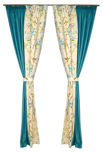 Set draperii Velaria flori turcoaz, 2x170x265 cm