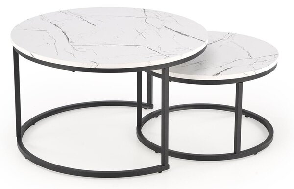 Set de măsuțe de cafea Houston 1832, Negru, Marmură albă, Metal, 47cm, 18 kg