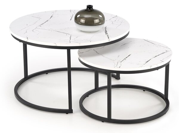 Set de măsuțe de cafea Houston 1832, Negru, Marmură albă, Metal, 47cm, 18 kg