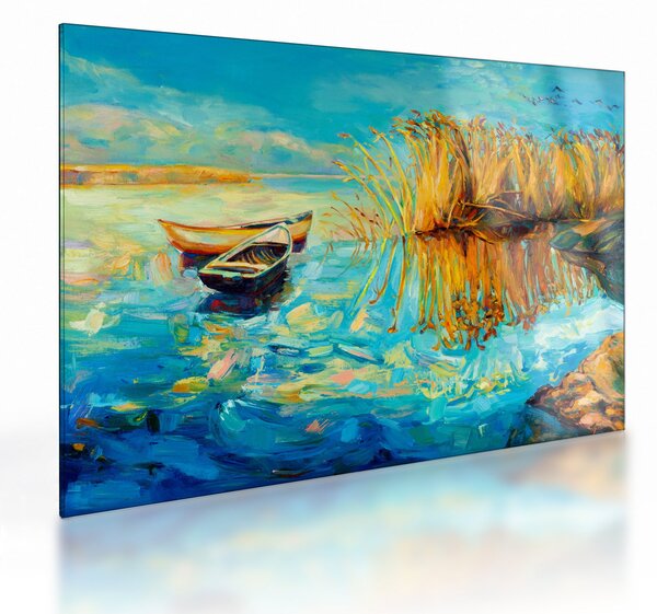 Tablou pe sticlă - Lacul cu bărci (70x50 cm)