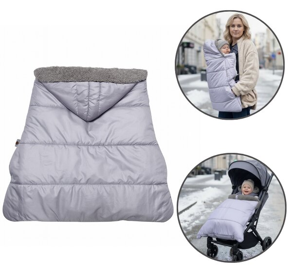 Husa protectie de iarna pentru carucior si marsupiu Kidizi All Grey, model universal transformabil