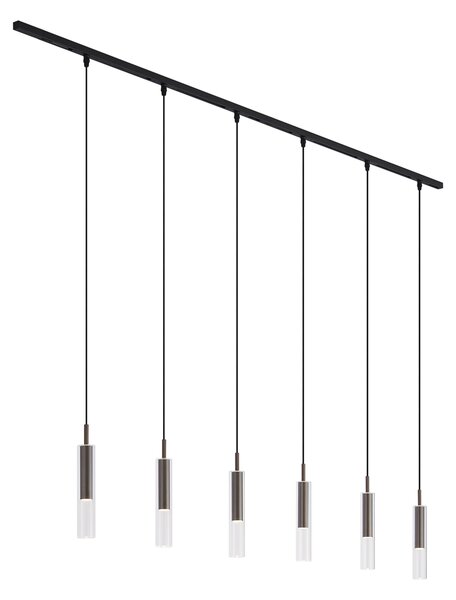 Sistem de iluminat pe șină modern negru cu 6 lămpi suspendate bronz închis monofazat - Slimline Loyce
