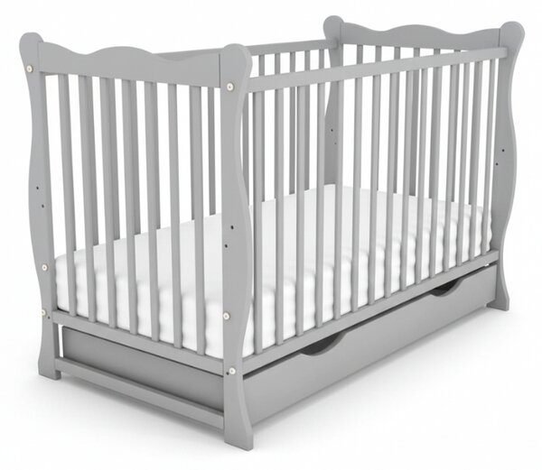 Patut din lemn masiv cu sertar si capac 120x60 cm Kidizi Isla gri,reglabil pe 3 nivele, certificat EN71