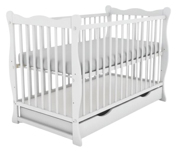 Patut din lemn masiv cu sertar si capac 120x60 cm Kidizi Isla alb,reglabil pe 3 nivele, certificat EN71
