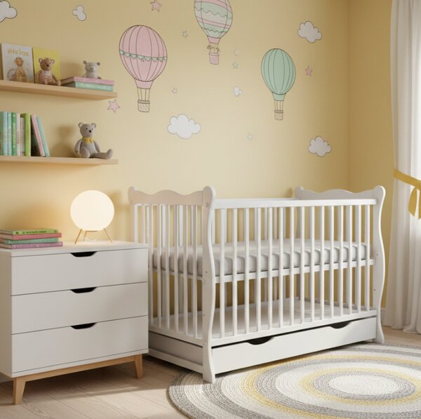 Patut din lemn masiv cu sertar si capac 120x60 cm Kidizi Isla alb,reglabil pe 3 nivele, certificat EN71