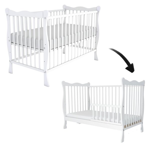 Patut din lemn masiv cu bariera 120x60 cm Kidizi Isla alb,reglabil pe 3 nivele, certificat EN71