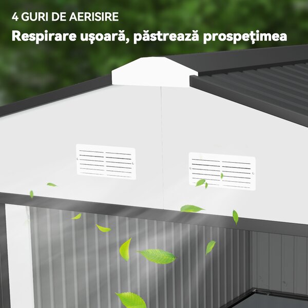 Outsunny Cobertizo de Jardín Exterior 12,4 m² 340x386x200 cm con Puerta Corredera Techo Inclinado y 4 Ventanas Blanco | Aosom Romania